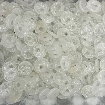 🔥RX8-1 Natural Stone Big Hole Beads Flat Round Pink Quartz Agate Jades Crystal Bead For DIY Lucky Jewelry Making