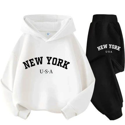 Kids Fashion Simple USA New York Alphabet Print Casual Suit Boys Outdoor Sports Suit Girls Fall and Winter Comfortable Warm Suit