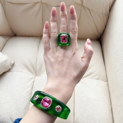 Luxury Jewelry Sets Resin Chunky Bangles Rings Exaggerated Designer Open Bracelet Women's Gift Set Party Accessories New