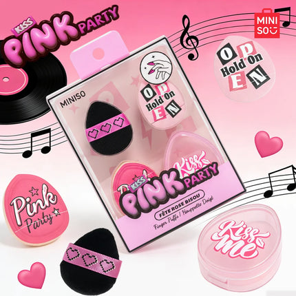 MINIISO Pink Party Series Thumb Powder Puff 3-Pack Combo - Comes with Storage Box for Portable and Easy Storage