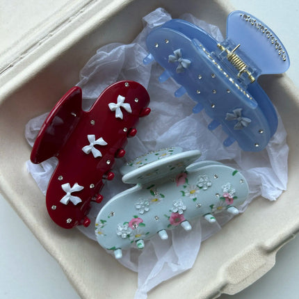 Cute Bow Hair Clip for Women Girls Acetate Rhinestone Fruits Floral Hairpin Pearl Hair Claws Shark Clip Trendy Hair Accessories
