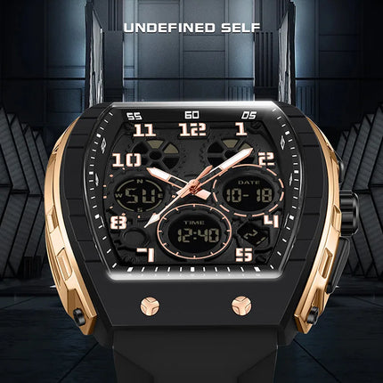 Men Sports Digital Wrist Watches For Male Clock Dual Display Man Tonneau Watches Chronograph Luminous Silicone Band Dropship