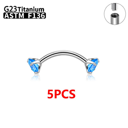 1/5/50pcs G23 Titanium ASTM-F136 Piercings Eyebrow  zircon Earring Internal thread Eyebrow Body Jewelry Wholesale