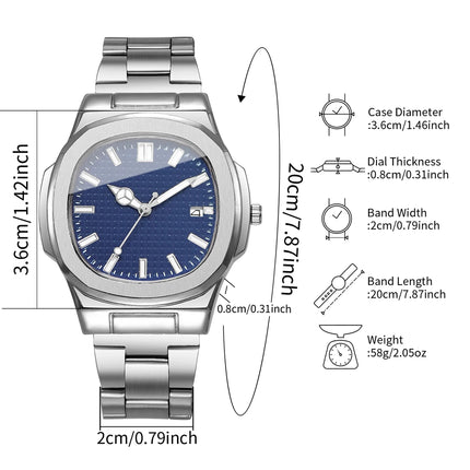 Fashion Square Men Calendar Quartz Watch Luxury Business Watches Mens Clock Reloj Hombre（Without Box）
