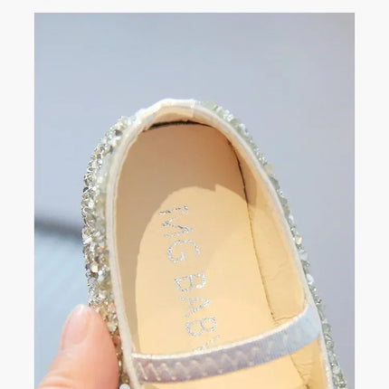 Children's 2025 new single shoe girls' fashion show sequined crystal shoes baby Baotou fashionable soft soled princess shoes