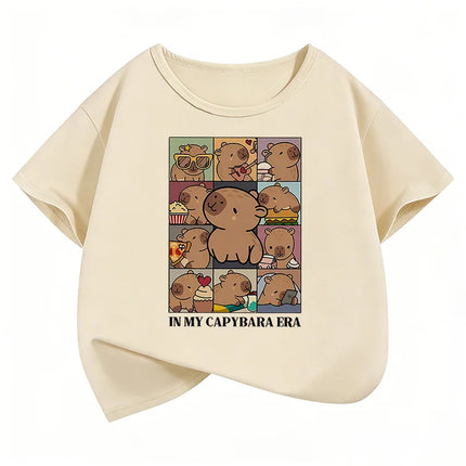 Kawaii Shirt Capybara Graphic Kids Tshirts Summer Short Sleeve Tees Cartoon Animal Boys Girls Clothes Tops Y2K Children T-shirt