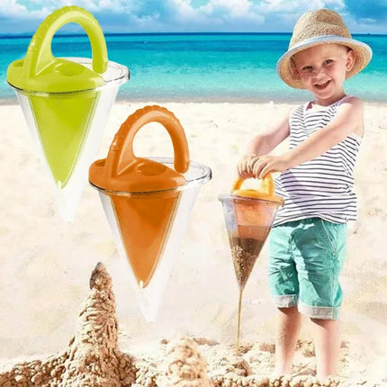 Beach Children Wash Sand Overflow Funnel Outdoor Family Sand Hopper Creative Beach Pile Sand Spills Out Of A Hand-Held Funnel