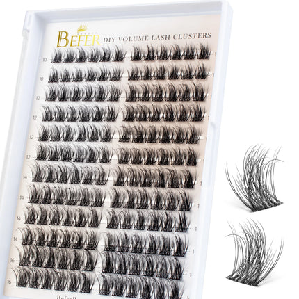 Befer 144pcs Lash Clusters 3D Natural Fluffy Cluster Lashes DIY Lash Extension 10-16mm Hight Quality Soft Super Thin Band Makeup