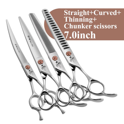 Fenice Japanese Steel 7 Inch Professional Pet Dogs Grooming Scissors Kit Straight&Curved &Thinner&Chunker&Fluffy Shear Scissors