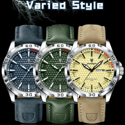 POEDAGAR Original Men's Wristwatch Top Luxury Waterproof Luminous Date Week Watch For Men Quartz Sport Leather Men's Watches Reloj