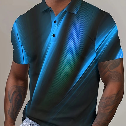 Multi-color stripes Pattern Men's Polo Shirt Business Casual Vacation Short Sleeve Polo Shirt Formal Button Down Lapel T-Shirt