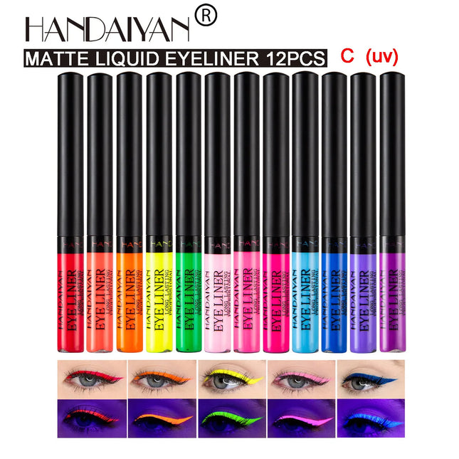 12pcs Colorful Waterproof Eyeliner Pen Set Fluorescent Matte Long-Lasting 24hrs Eye Liner Pencils for Face Makeup Decoration