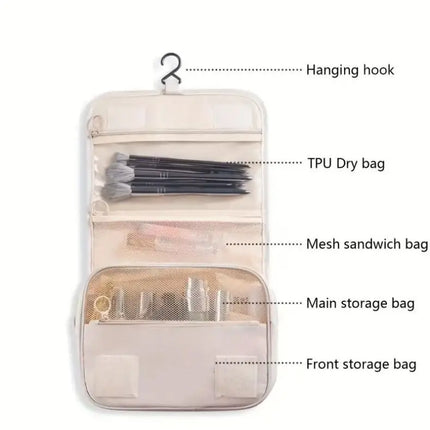 Large Capacity Portable Waterproof Travel Toiletry Bag with Handheld Hook Makeup Storage Bag Dry Wet Separation Cubic Shape