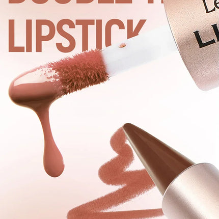 2 in1 Tapered Gradient Lipliner Pen Nude Brown Mirror Glass Lip Gloss Matte Lip Liner Waterproof Lip Contour Non Stick Makeup