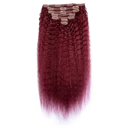 Kinky Straight Clip Ins Hair Extension Human Hair 12-24Inch Burgundy Color Lace Clip In Hair 7pcs/set Remy Human Hair Extensions