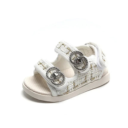 2025 Korean Style Sweet Style Sandals Summer Solid Color Girls Baby Sandals Open Toe Small PU Slipper Shoes Size 21-35