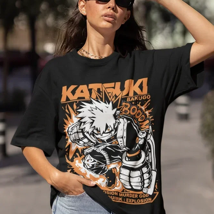 Unisex Bakugo Katsuki T-Shirt My Hero Academia (MHA) Hero Graphic Anime Gift for Girls All Sizes Y2K Top Loose Fit Crewneck
