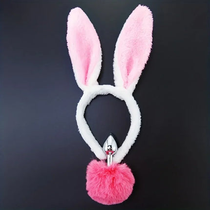 Cute Adorable 2pcs Bunny Tail Set Anal Plugs Anus Toys Buttplug Puppy Play Cosplay for Couple Female Sex Toys Adult Game SM