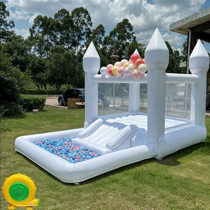4m Inflatable Bounce House White Jumping Castle With Ball Pool Slide Children Birthday Party Decoration Gift Bouncy Castle