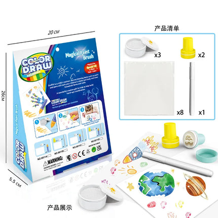 Magic Light Brush Drawing Set for Kids Mess Free LED Painting Station with Graffiti Seals and Coloring Pages  Montessori Toys