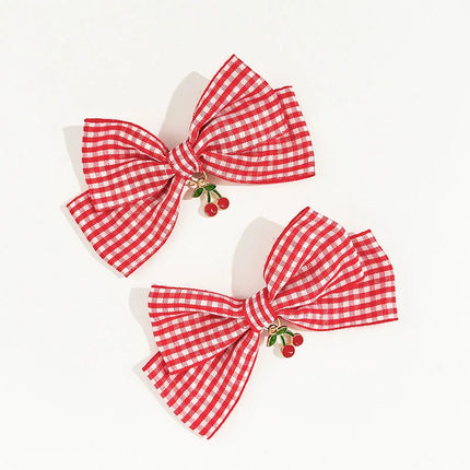 Red Bow Hair Clips Fashion Plaid Stripes Hairpins Strawberry Cherry Barrettes Sweet Lace Headwear Princess Kids Hair Accessories