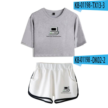 Fashion Youthful Wilbur?Soot Hidalgo Print Two Piece Set Women Sexy Shorts+lovely T-shirt Cute Dew navel Sport Girl suits