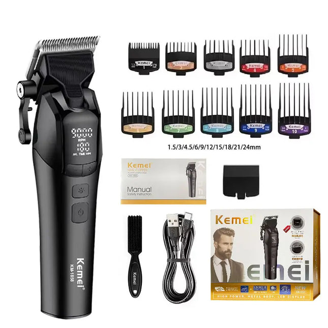 Kemei KM-1858 10W Professional Electric Hair Clipper DLC Blade Trimmer Cordless USB Charging Rechargeable Hair Clippers