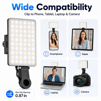Portable Clip On Selfie Light LED Fill Light 3 Modes Video Conference Lamp for Phone Camera Laptop Makeup Vlog