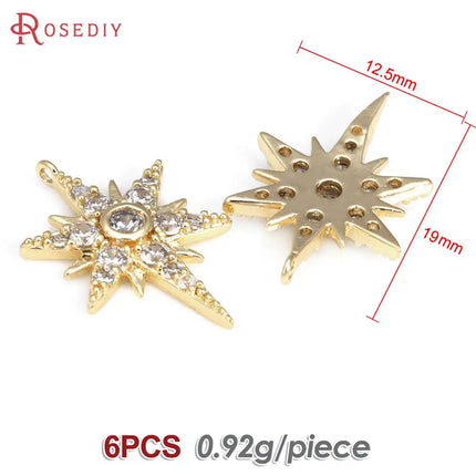 18K Gold Color Brass  Zircon Star Charms Pendants Jewelry Necklaces Earrings Bracelets Making Supplies Diy Findings Accessories