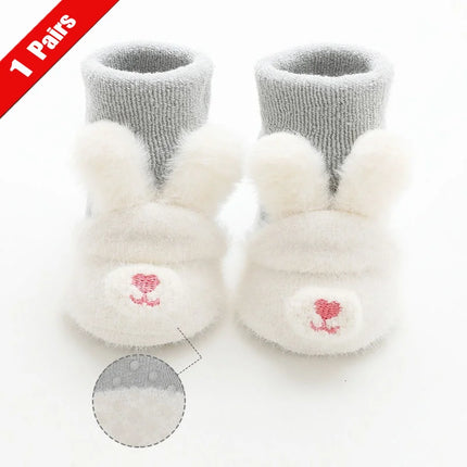 1/2Pairs Newborn Baby Socks For Girls Boys Winter Terry Soft Thick Warm Anti Slip Toddler Socks Cute Cartoon Infant Socks 0-3Y
