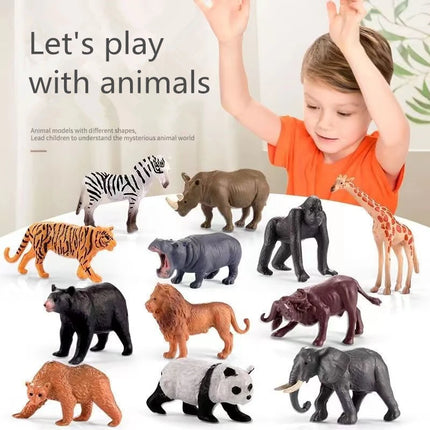 12pcs/set Wild Animals Toy Model Plastic Simulated Lion Giraffe Tiger Giraffe Panda Realistic Toys For Children Christmas Gifts