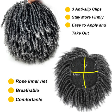 6inch Afro Dreadlock Hair Toppers Hair Pieces Synthetic Kinky Curly Wig One Piece Dreads Toupee Clip Hair for Women And Men