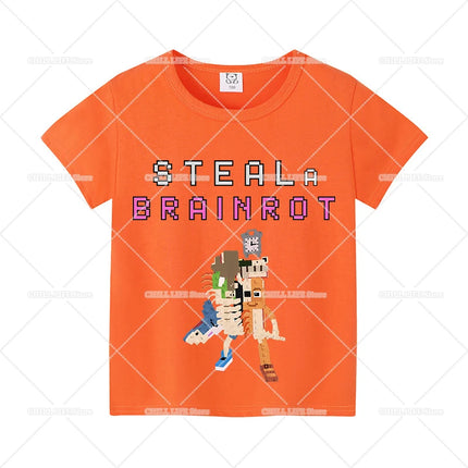 Steal A Brainrot Children Short Sleeves T-Shirts Cartoon 67 Six Seven Tops Shirts Game Cute Girls Boys Kids Summer Clothes Gift