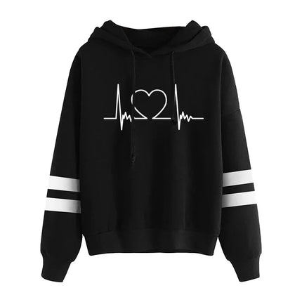 Fashion Heartbeat Printed Women Hoodies Lightweight Large Size Loose Pullover Female Solid Color Drawstring Hooded Sweatshirts