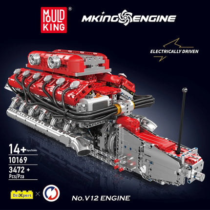 Mould King 10169 Technical Car Toys The Motorized V12 Engine Building Block Assembly Racing Car Brick Set Kids Christmas Gift