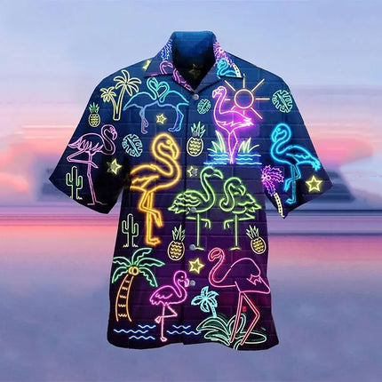 Men's Hawaiian Camp Fluorescent 3D Print Street Casual Short-Sleeved T-Shirt Fashionable Casual