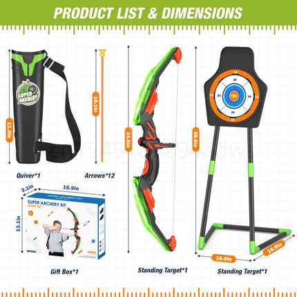 Kids Bow and Arrow Set, LED Light Up Archery Toys Set for Kids Ages 4-8 8-12, with Suction Cup Arrows, Target & Quiver, Boy Girl