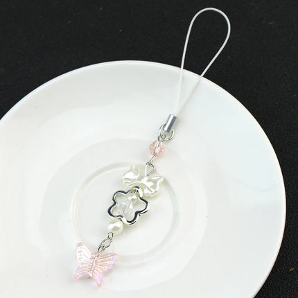 Handmade Butterfly Matching Phone Charm Pink and White Keychain Y2K Girl Friend Gift