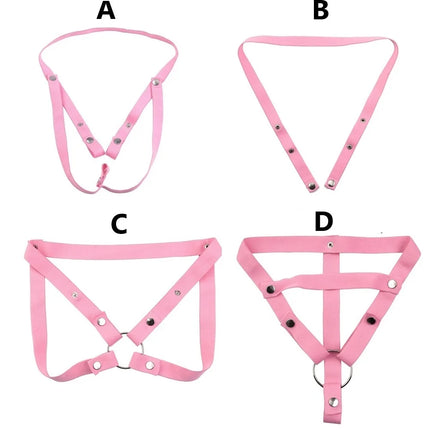 Pink Male Penis Ring Chastity Cage Auxiliary Belt Anti-off Device Elastic Belt Adjustable Underwear Rope Scrotum Ring Sex Toy