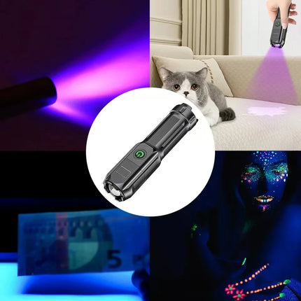 Portable UV Flashlight UV 395NM Zoomable ABS Torch 3 Modes Camping Ultraviolet Flashlights For Pet Stacks Fluorescent Detection