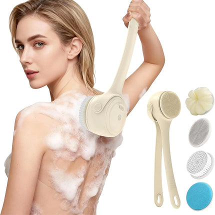 Electric Silicone Bath Brush with Long Handle - Deep Cleaning Massage Bath Brush for Shower Skin Care Body Cleaning