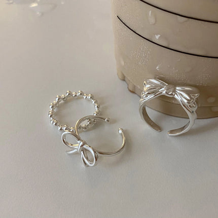 VENTFILLE 925 Sterling Silver Bow Tie Open Finger Ring For Women Gift Cute Design Fashion Jewelry Gift Wholesale