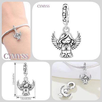 S925 Sterling Silver Charm Bead Angel Prayer Travel Memorial Pendant Fine Birthday Gift Fit Bangle Bracelet Necklace DIY Jewelry
