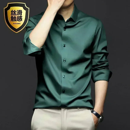 S-6XL Men's Blue Shirt Business Leisure Social Fashion High Quality Ice Silk Shirt Casual Work Top