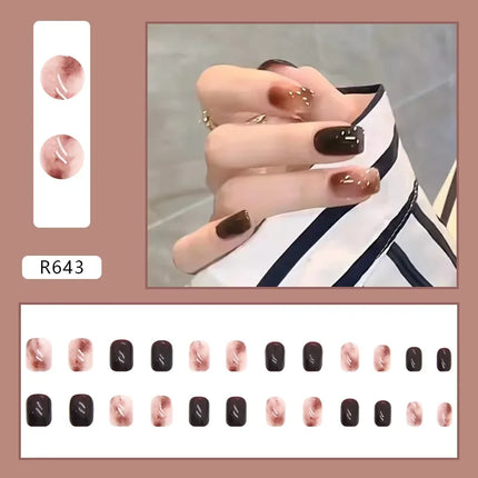 Cool Ash 24 Pcs Press on Nails Pink Nail polish Glossy Artificial Finger Manicure Reusable False Nails for Women
