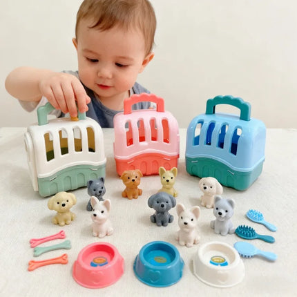 8 Pieces/set Cute Dog Toy Set Dog Cage Scene Play Toy Baby Play Home Puzzle Toy Parent Child Interaction Exercise Fingers