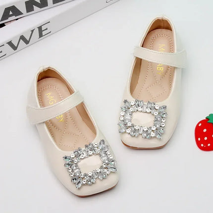 Baby Girls Leather Shoes for Party Wedding Kids Black Mary Janes with Rhinestone Buckle Princess Sweet Chic Children's Flats New