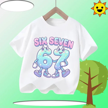Boys T Shirts 6 To 7 Years T-Shirt 67 Number Print Casual Italian Brainrot Summer Top Suitable for Funny Gift for Casual Attire
