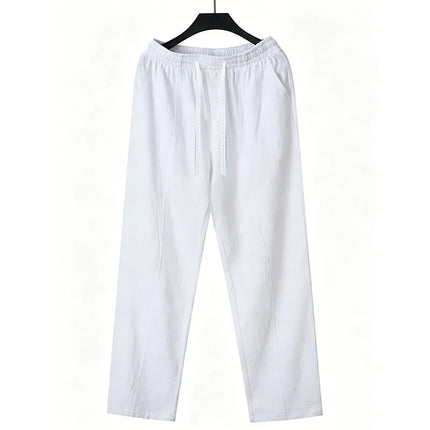 Men 2026 New Linen Straight Leg Pants Elastic Drawstring Waist Breathable Summer Beach Holiday Travel Casual Trousers