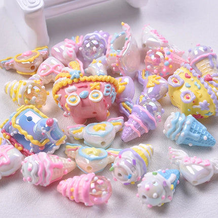 Mixed Cartoon Mini Cake Ice Cream Charms Bulk Random Hand Painted Angel Wing Heart Hot-air Balloon Spacer Beads Jewelry Making